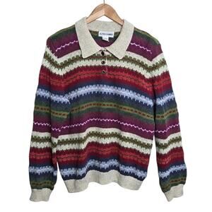 VTG‎ Alfred Dunner Womens Striped Knit Sweater Polo Collar SZ L Cozy Cottagecore